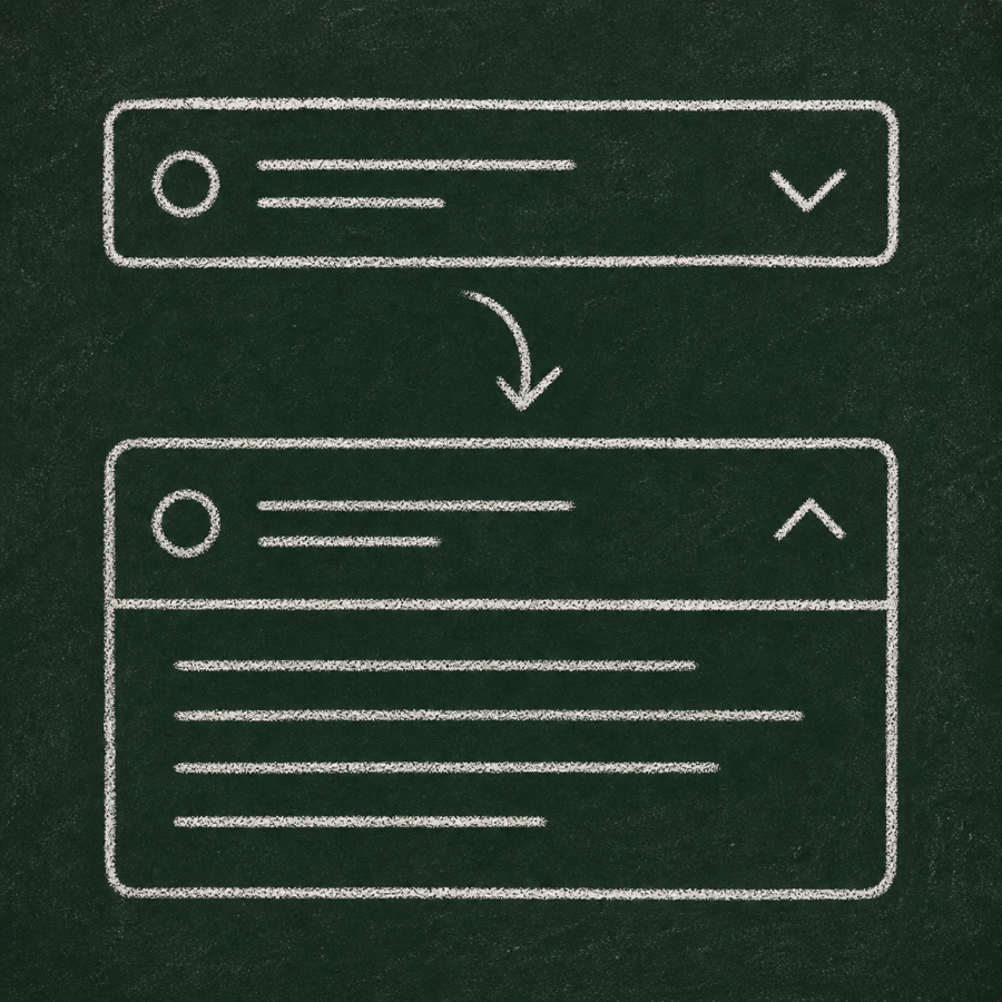 Chalk drawing of an accordion expanding content below a header.