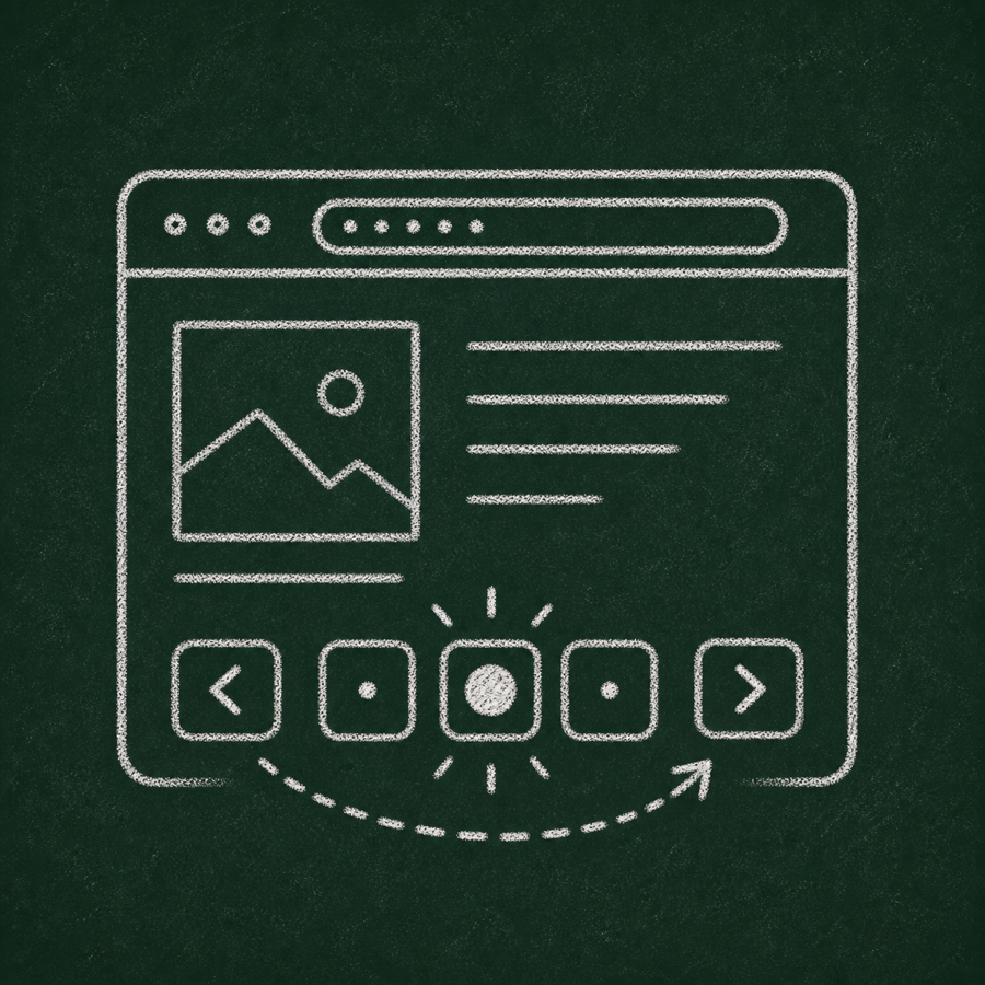 Chalk drawing of pagination controls representing navigation between pages.